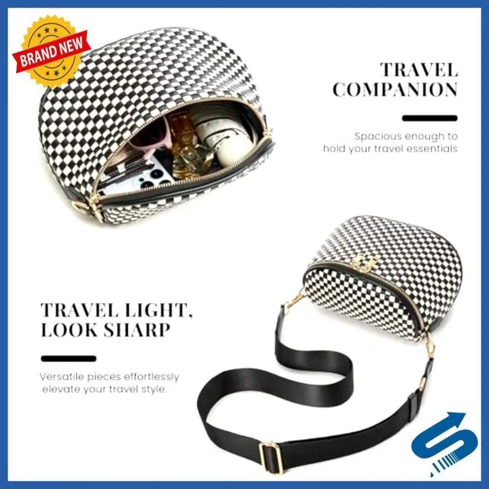 Woven Vegan Leather Crossbody Bum Bag Adjustable Strap Travel Sling Purse Chic